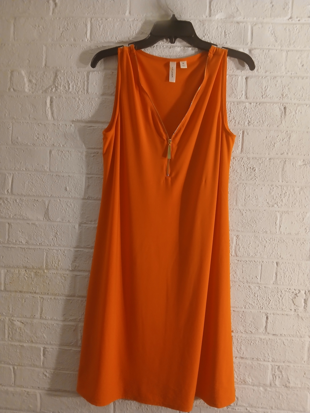 Tacera Bright Orange V-Neck Midi Dress with Zip Detail